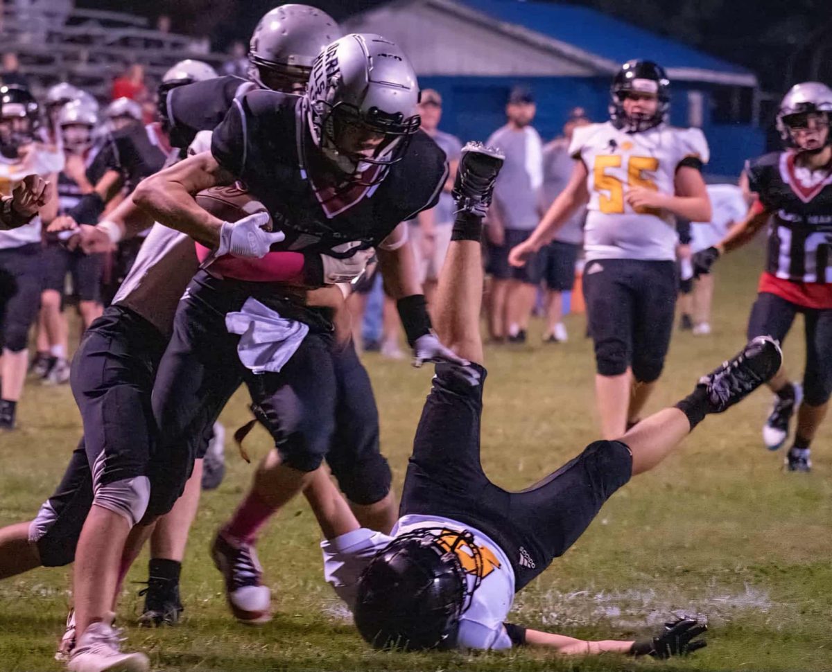 Harlan County running back/receiver Caysen Farley, pictured in action earlier this season, had one touchdown on the ground, one on a kickoff and two through the air in a 44-14 win Thursday at Clay County.