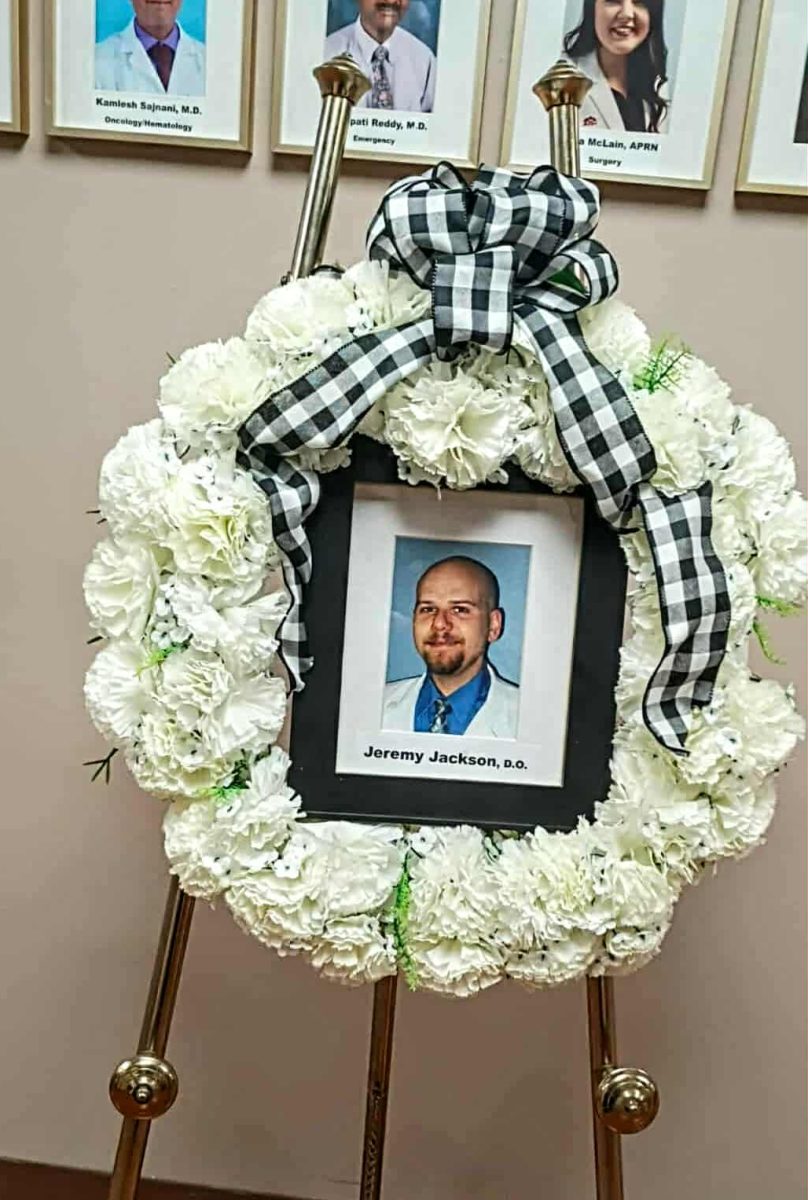 Photo by Jennifer McDaniels

A memorial wreath was placed at Harlan ARH Hospital to honor the life and work of the late Dr. Jeremy Jackson who died unexpectedly on Wednesday.
