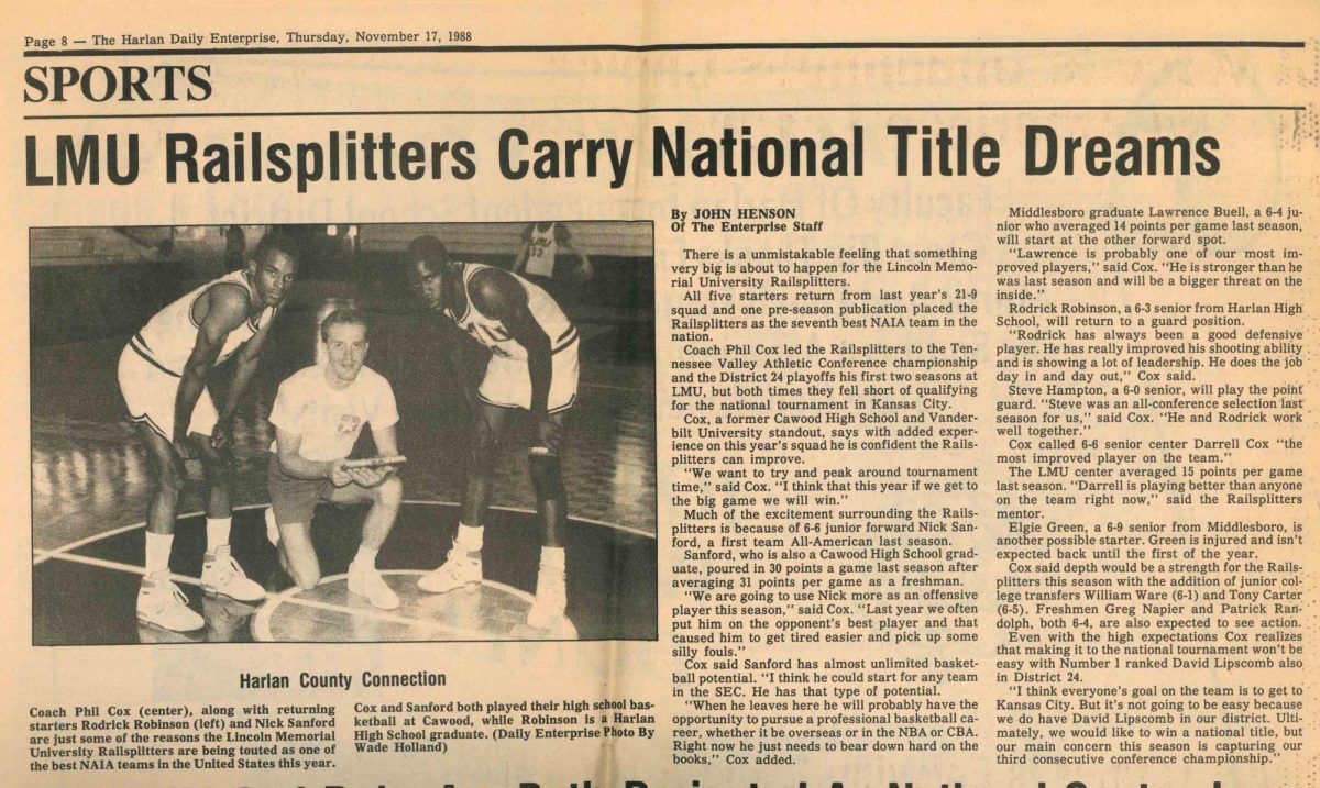 LMU hoops preview 1989 season - featuring Cox, Sanford, Robinson