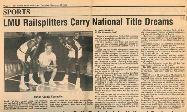 LMU hoops preview 1989 season – featuring Cox, Sanford, Robinson