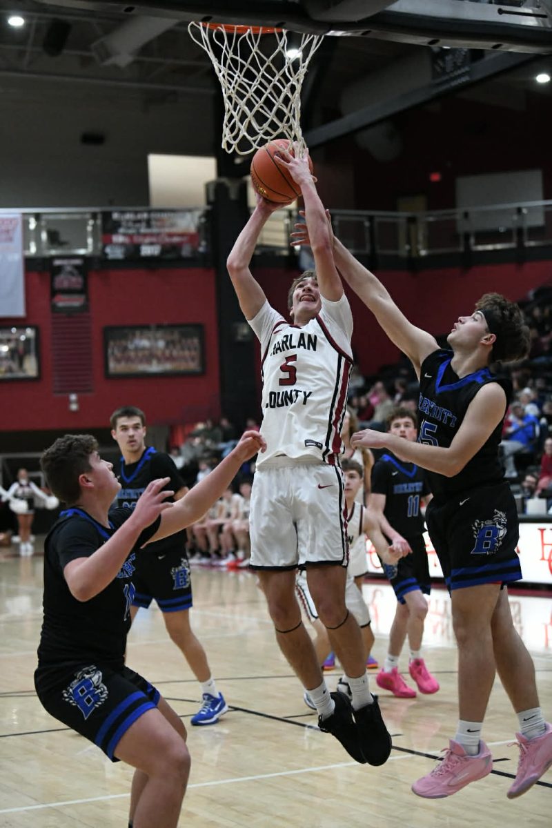 Harlan County senior forward Brennan Blevins powered his way to the basket in Tuesday's 77-58 win over visiting Breathitt County. Blevins had 15 points and seven rebounds as the Bears improved to 9-5 on the season.