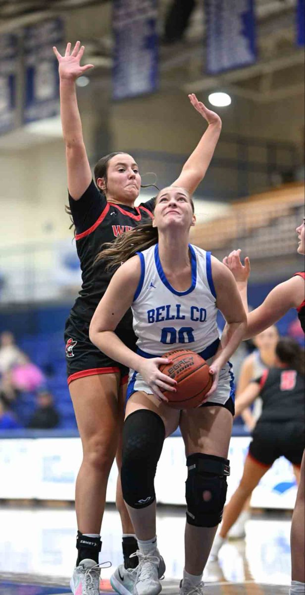 Bell County senior center Kairi Lamb worked inside for two of her 19 points on Monday during the Lady Cats' 57-29 rout of Whitley County in the 2A Section 7 Tournament.