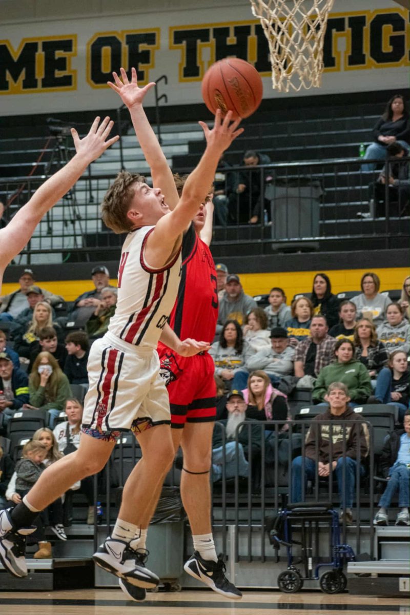 Harlan County junior Landon Brock went in for two of his 18 points Saturday in the Bears’ 86-67 loss to Powell County during the Bobby Keith Classic at Clay County.
