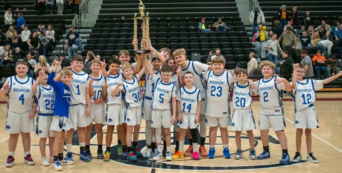 Photo by Justin Howard
The Rosspoint Wildcats are pictured with the championship trophy after a hard-fought 62-49 win over Evarts in the fifth- and sixth-grade county championship game Friday.