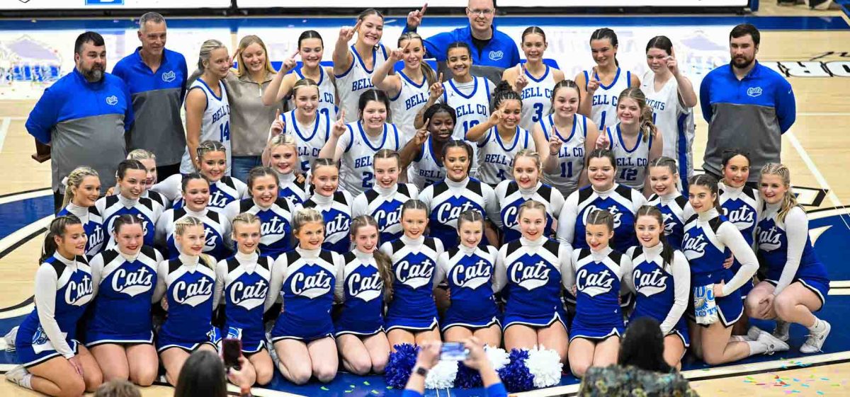 The Bell County Lady Cats are pictured after their 44-40 victory Thursday over Middlesboro in the 52nd District Tournament finals. It was the sixth district championship in seven years for the Lady Cats.
