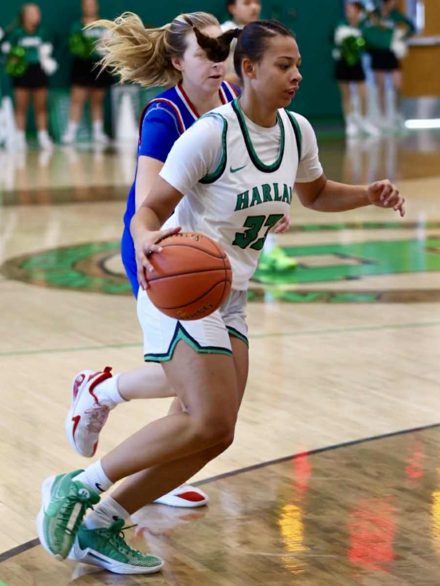 Harlan senior forward Raegan Goodman worked to the basket in Saturday's game against Jackson County. The Lady Dragons rallied from eight down in the fourth quarter to win 64-63.