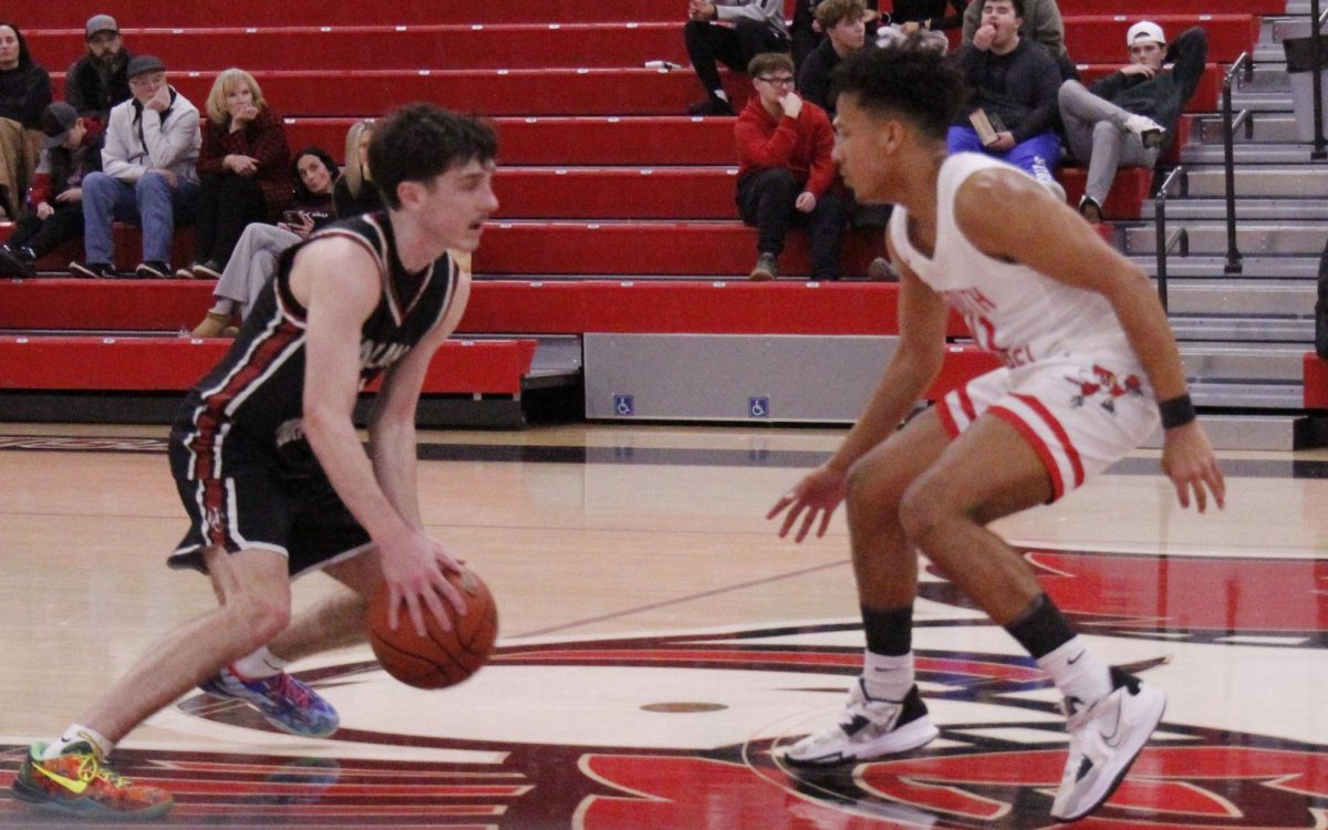 Harlan County guard Trent Cole worked around South Laurel's Isaiah Robinson in Monday's game. Robinson scored 12 points in the Cardinals' 74-37 win.