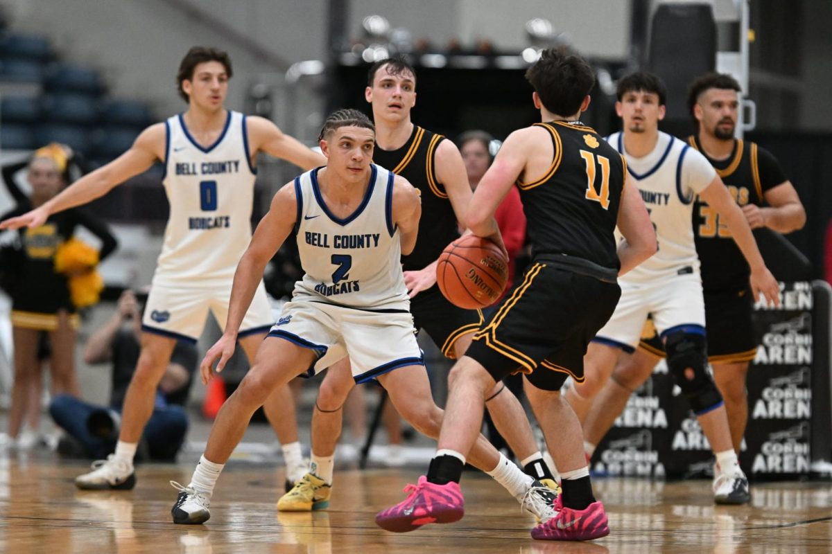 Braxton Ferguson (2) and the Bell County Bobcats held Clay County to 20 percent (eight of 40) shooting in a 46-30 win in the first round of the 13th Region Tournament on Wednesday.