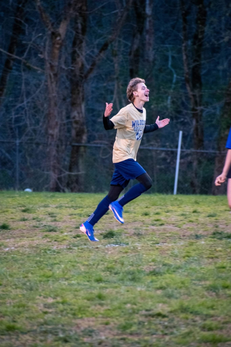 Evarts' Justin Coots celebrated after scoring in Monday's game.