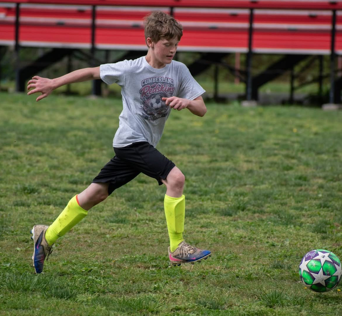 Jake Cornett worked the ball down field for Cumberland in recent county soccer league action.
