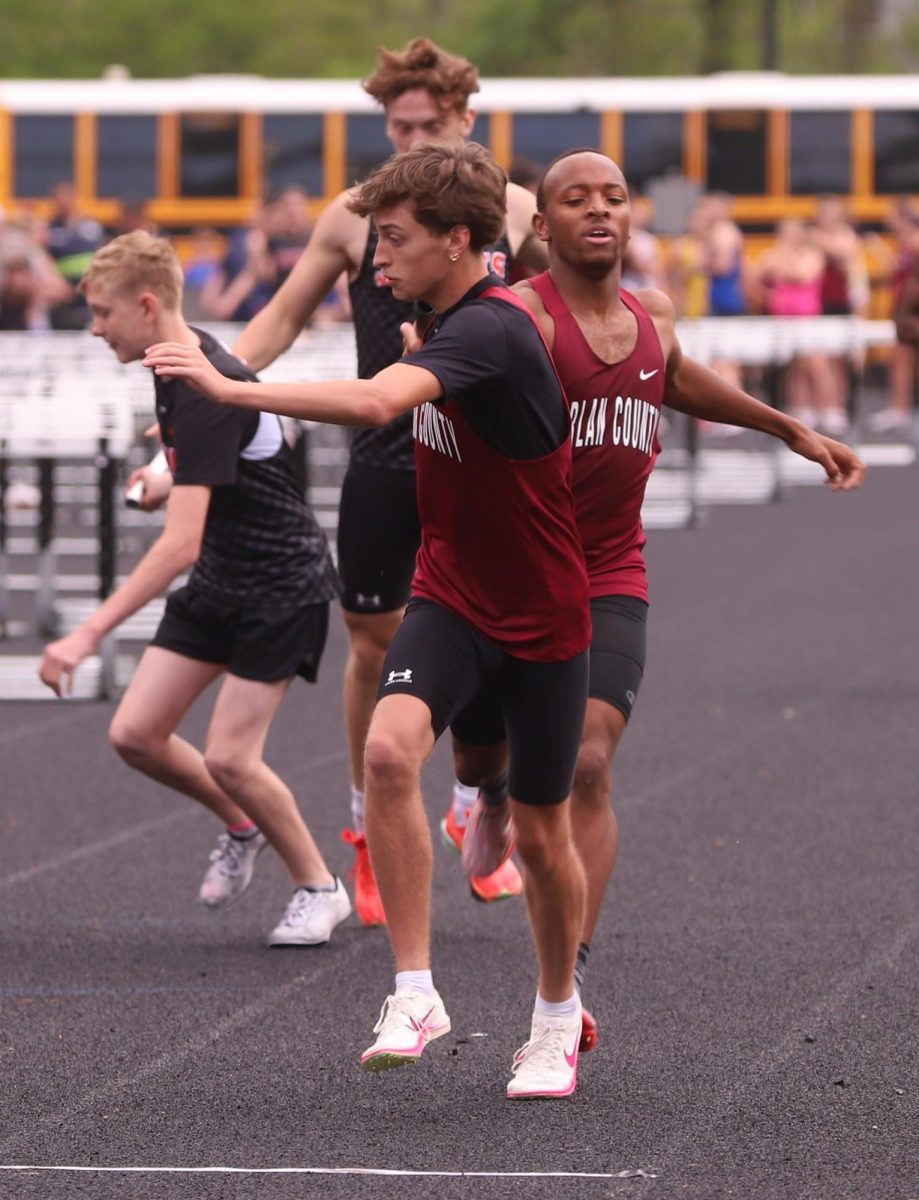 Trevor Farley (front_and Jacob Schwenke were part of the Harlan County 4 x 400 relay team that finished 21st in the 2A state meet on Friday. The HCHS boys team finished 24th overall.
