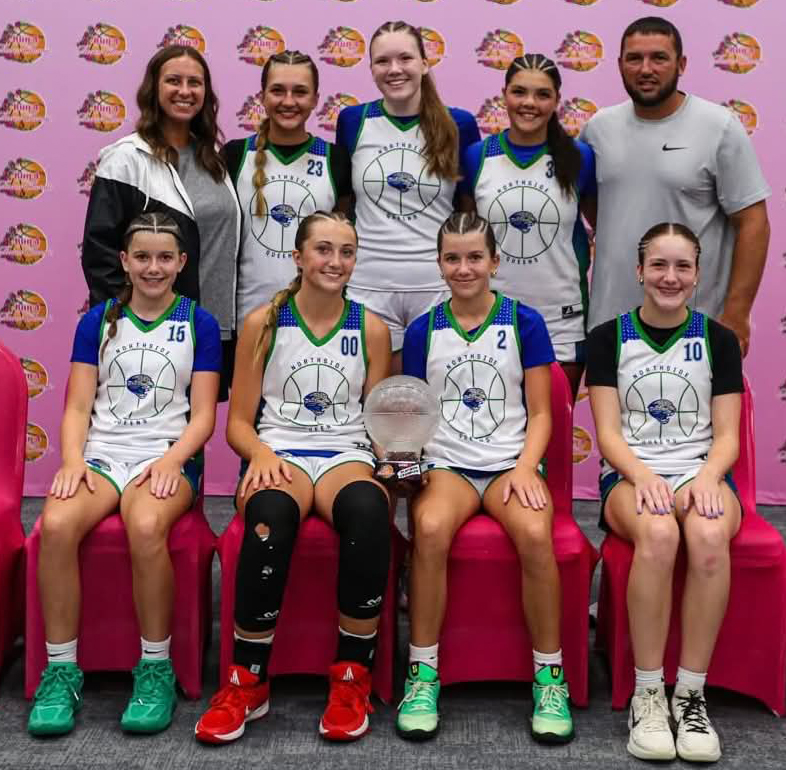 Members of the Northside Queens include, from left, front row: Sophie Gray, McKenzie Fannin, Allie Gray and Jaycee Simpson; back row: assistant coach Olivia Farmer, Maci White, Ella Hubbard, Laylee Phillips and coach Wes White.